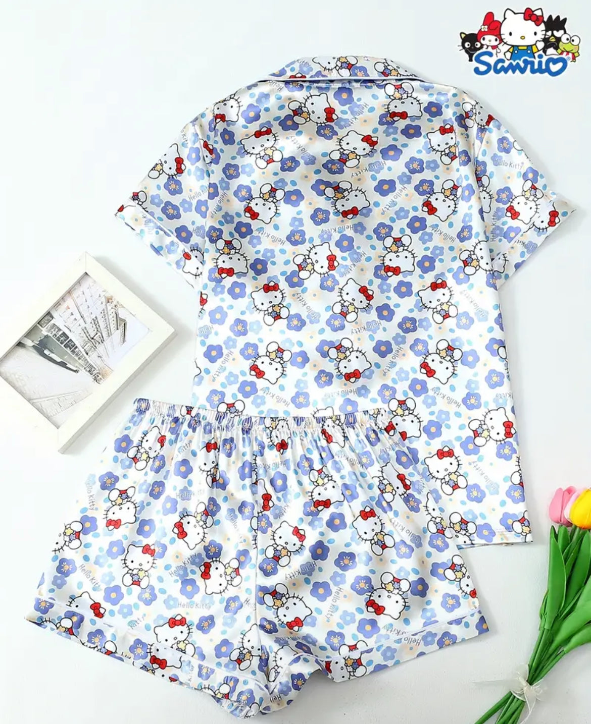 Pijama flores azul