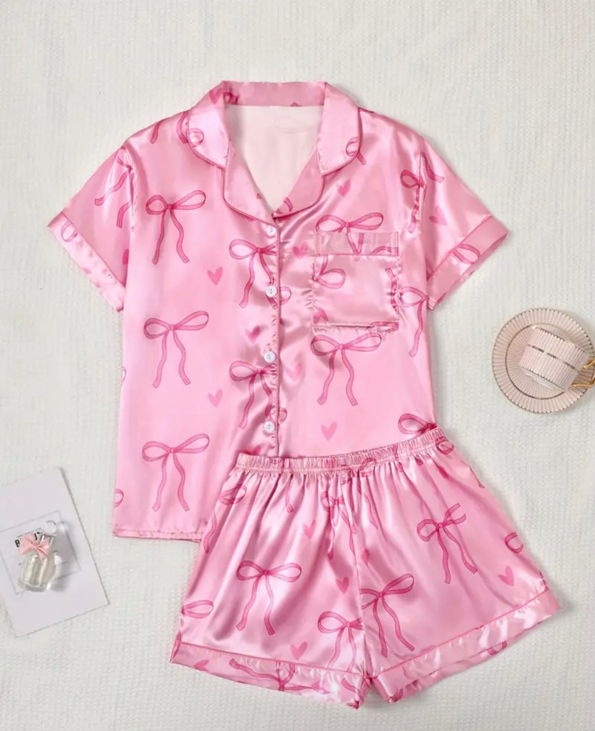 Pijama completa satin moños