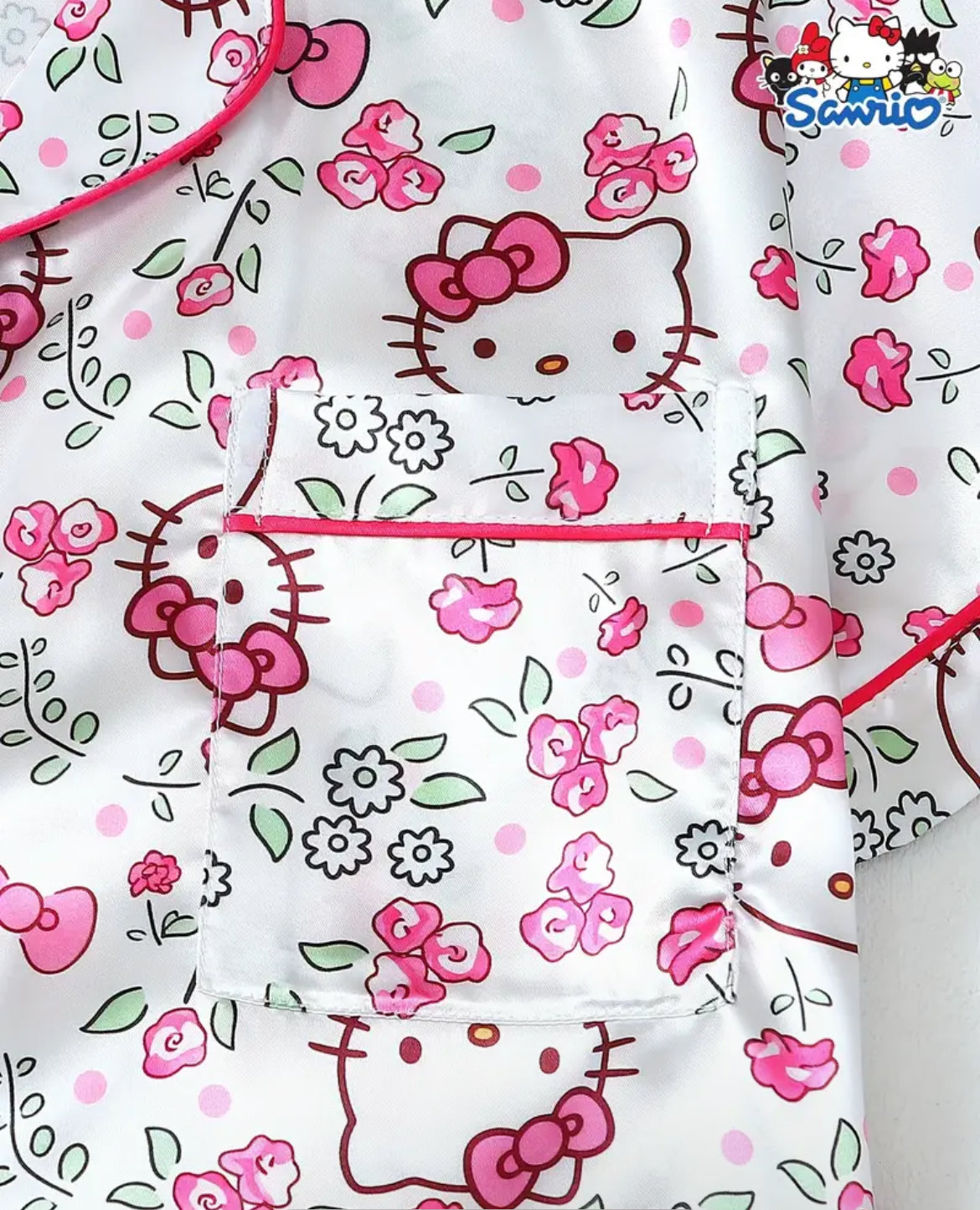 Pijama Satin blanco con rosa