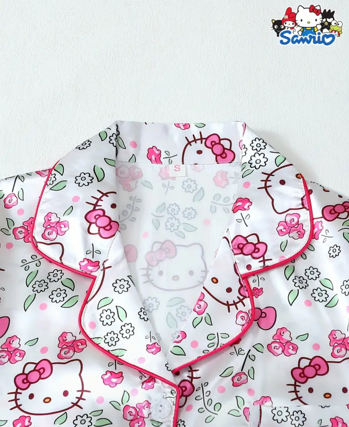 Pijama Satin blanco con rosa
