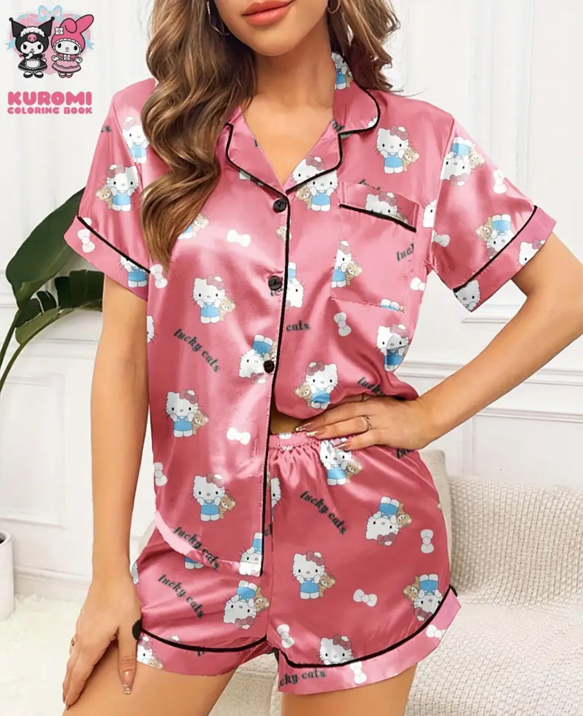 Pijama satin color durazno