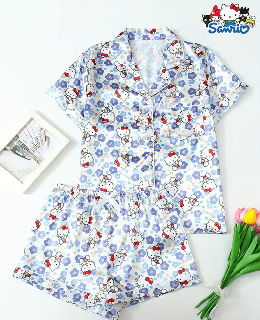 Pijama flores azul