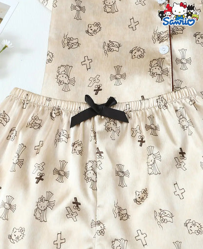 Pijama satin beige estampado