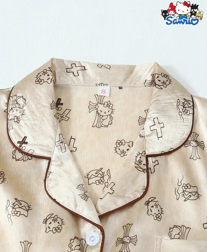 Pijama satin beige estampado