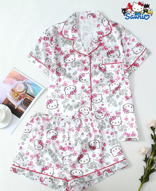 Pijama Satin blanco con rosa