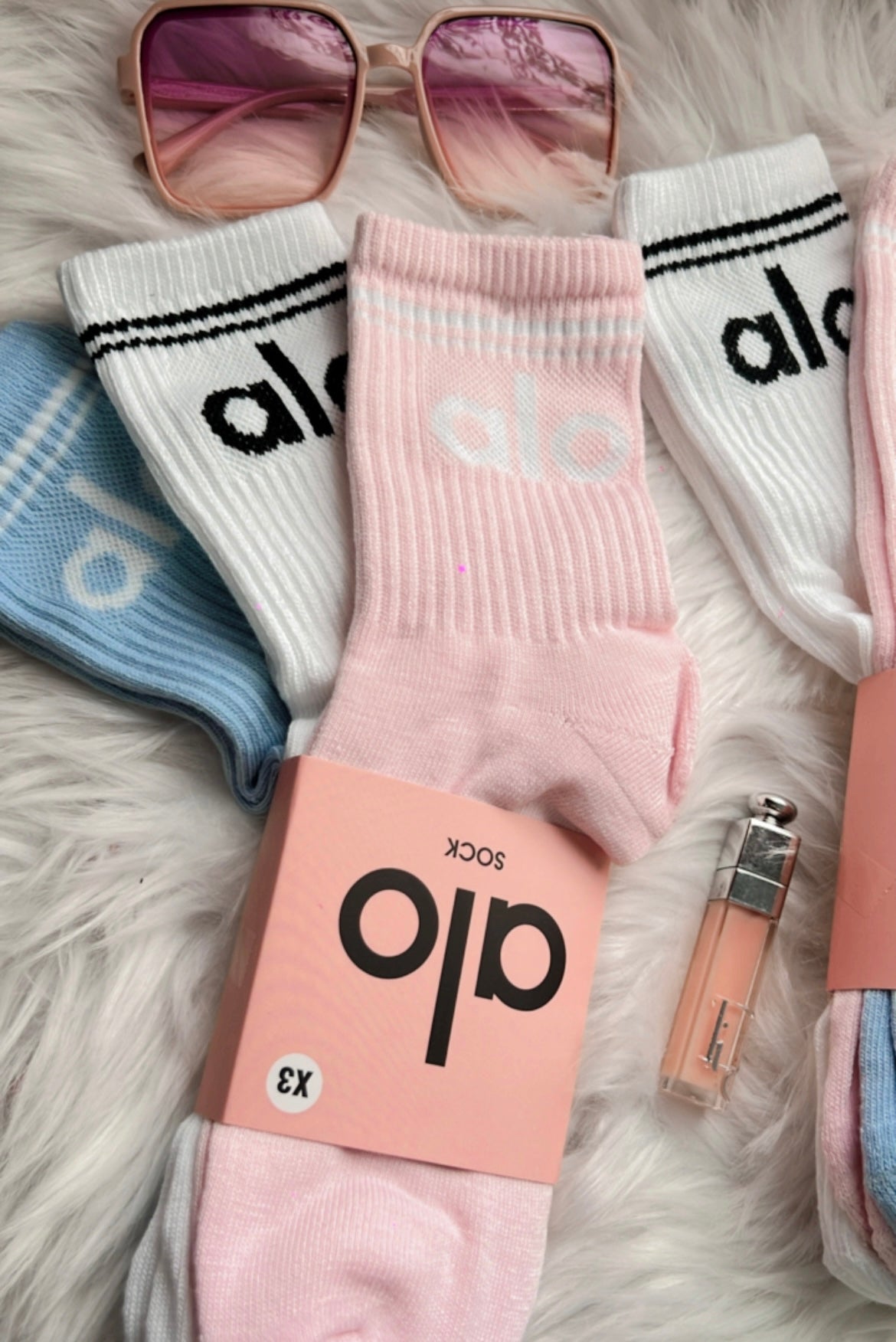 3 pares de calcetines @lo blanco/rosa/azul