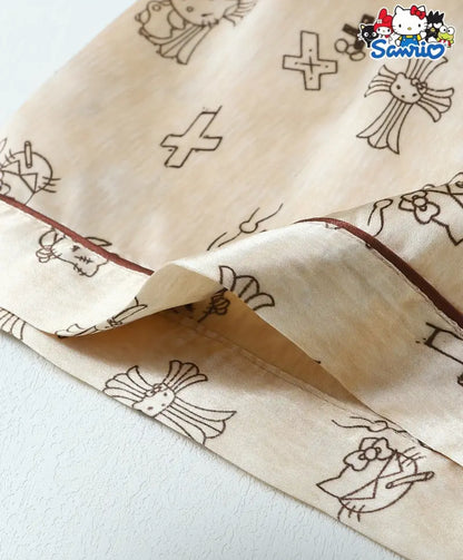 Pijama satin beige estampado