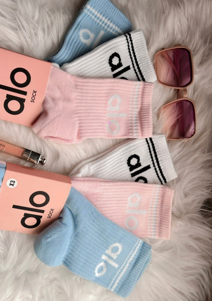 3 pares de calcetines @lo blanco/rosa/azul