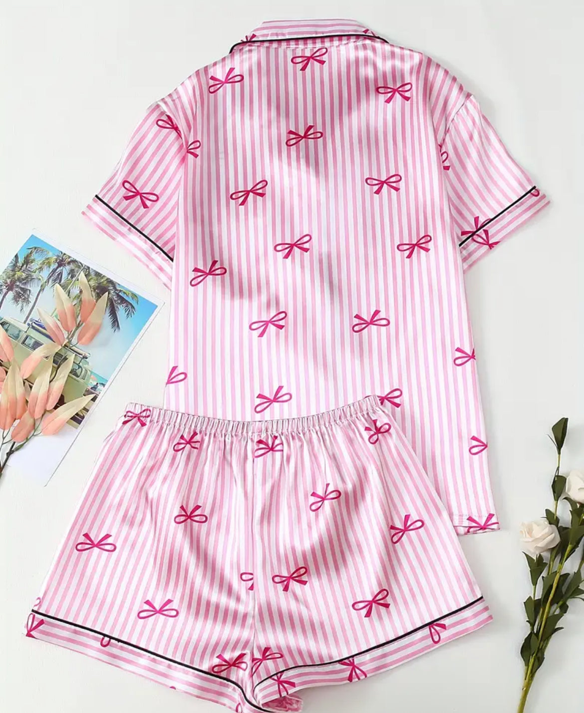 Pijama pink moños rosas