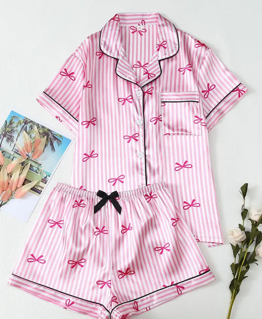 Pijama pink moños rosas