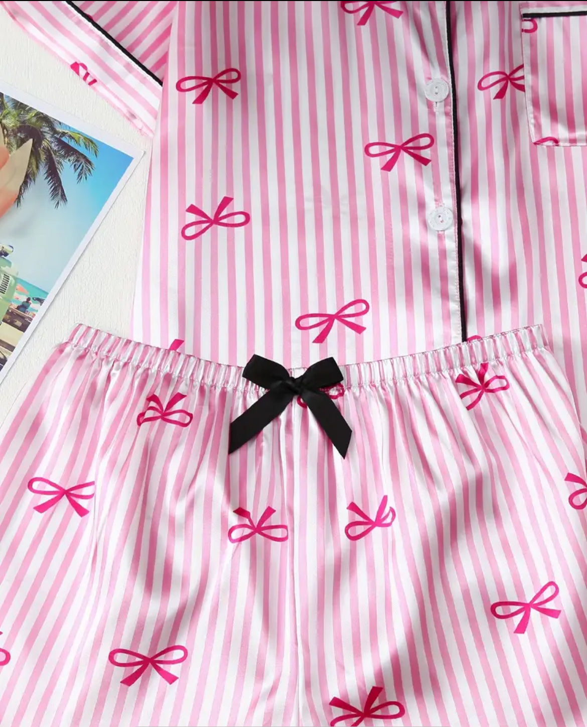 Pijama pink moños rosas