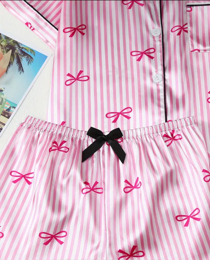 Pijama pink moños rosas